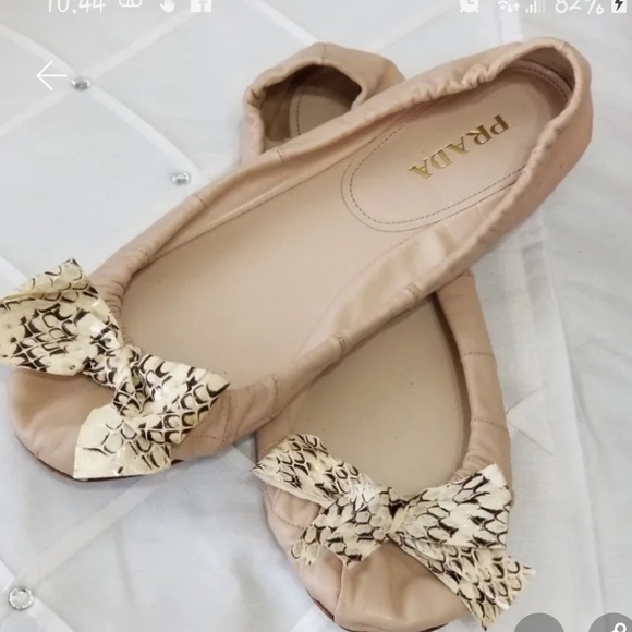 Prada Shoes - Authentic Prada Cream Ballet Flats with Snake bow